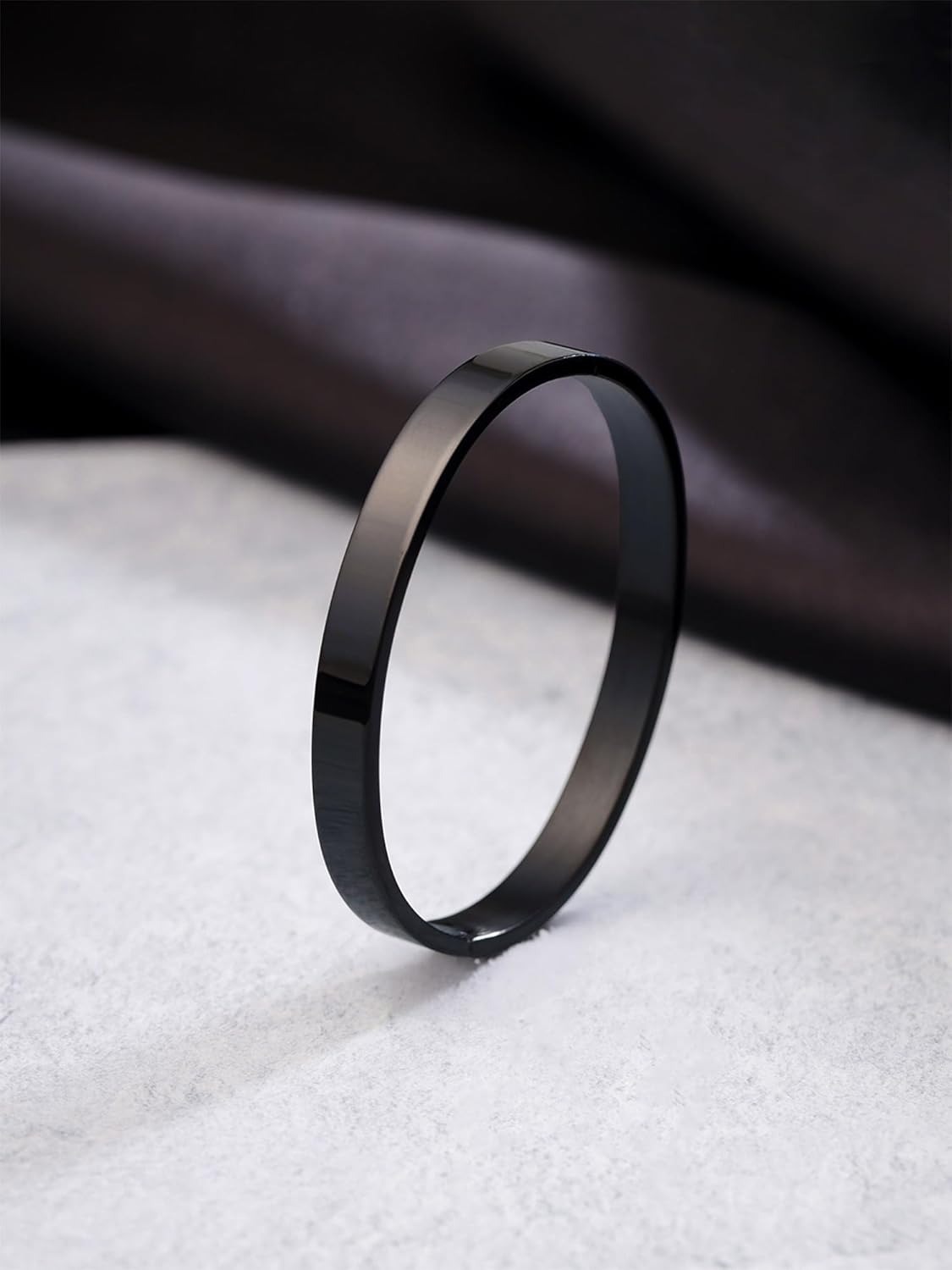 RITZART Black Stainless Steel Kada Bracelet for Men | Anti-Tarnish Glossy Flat Kada Bangle with Concealed Lock